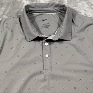 Nike Dri Fit Golf Polo Shirt Mens Medium Light Gray Clubs All Over Print